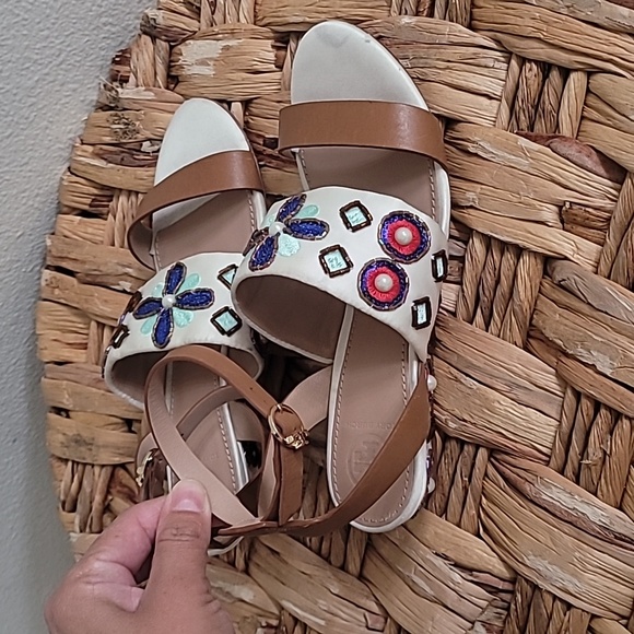 🥀 TORY BURCH ESTELLA EMBELLISHED SHORT HEELS SANDALS. - Picture 7 of 16